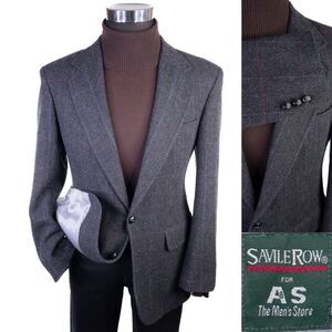 Vintage Saville Row 39R Tweed Sport Coat Blazer Check Gray Two Button Jacket EUC